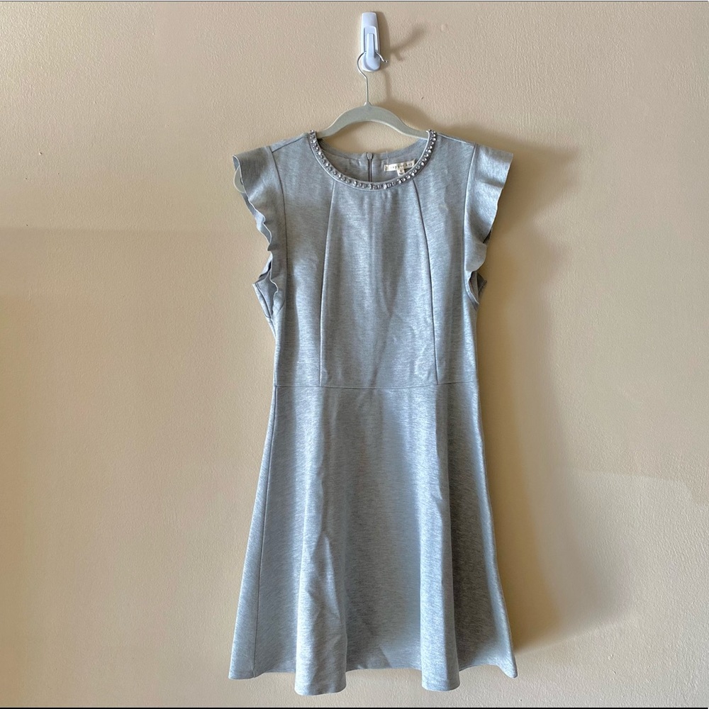 Grey Formal Mini A Line Dress with Rhinestone neckline Size S